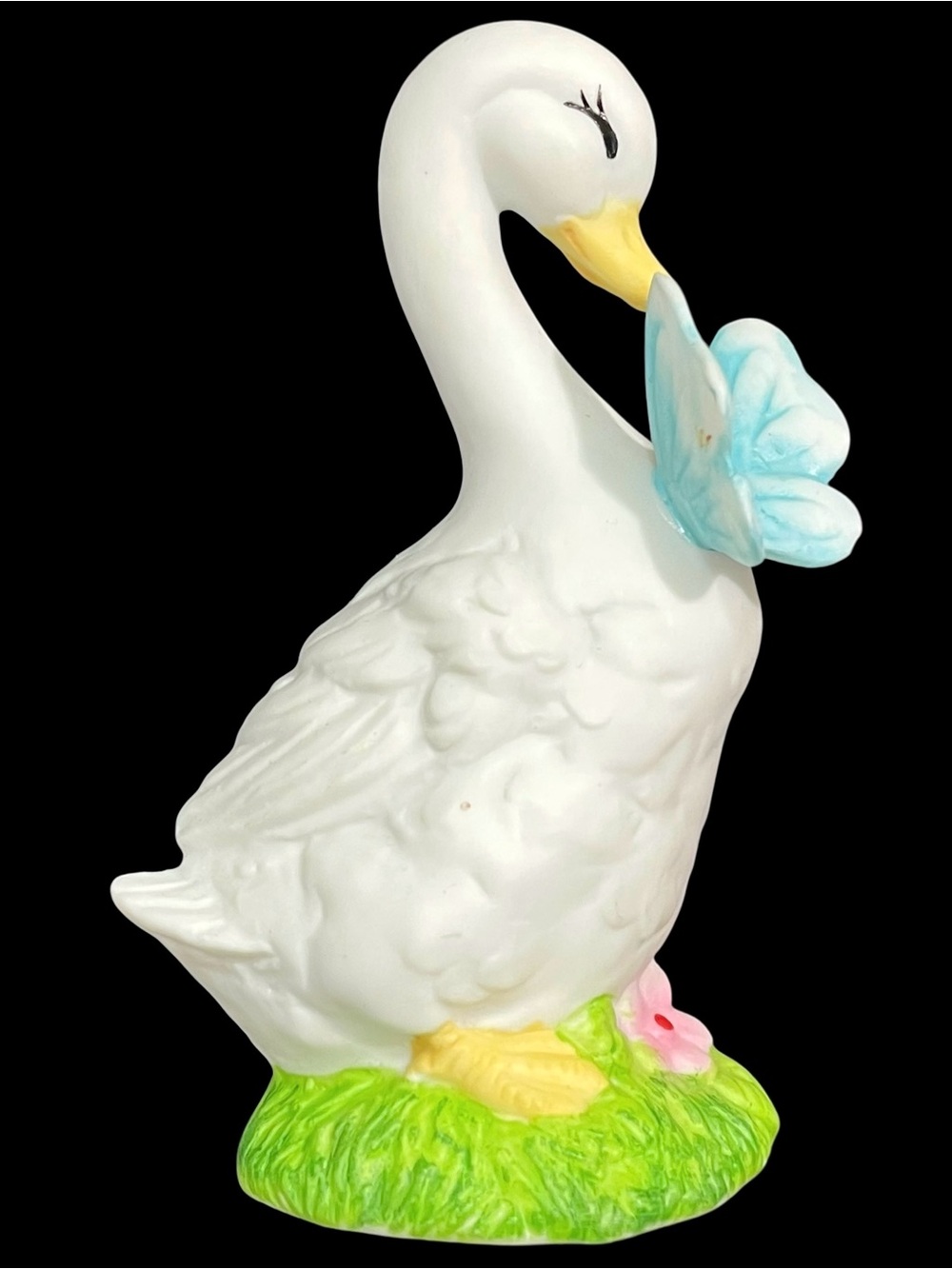 Vintage 1980s Enesco Goose with Butterfly Kitschy Porcelain Figurine 1988